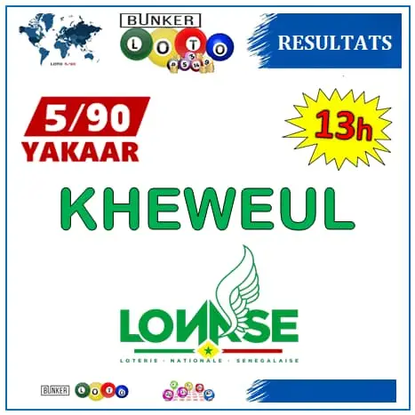 Résultats Loto 5/90 Yakaar (13H-KHEWEUL) du vendredi 20 septembre 2024